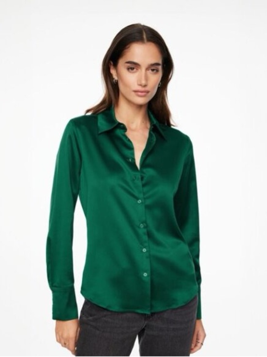 Dynamite Satin Emerald Green Button-Down Shirt - Picture 2 of 3